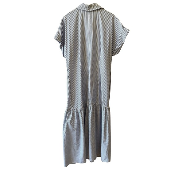 FINLEY STRIPED TIE WAIST COTTON BLEND MIDI SHIRTDRESS COASTAL NAUTICAL A LINE LG - Picture 6 of 12